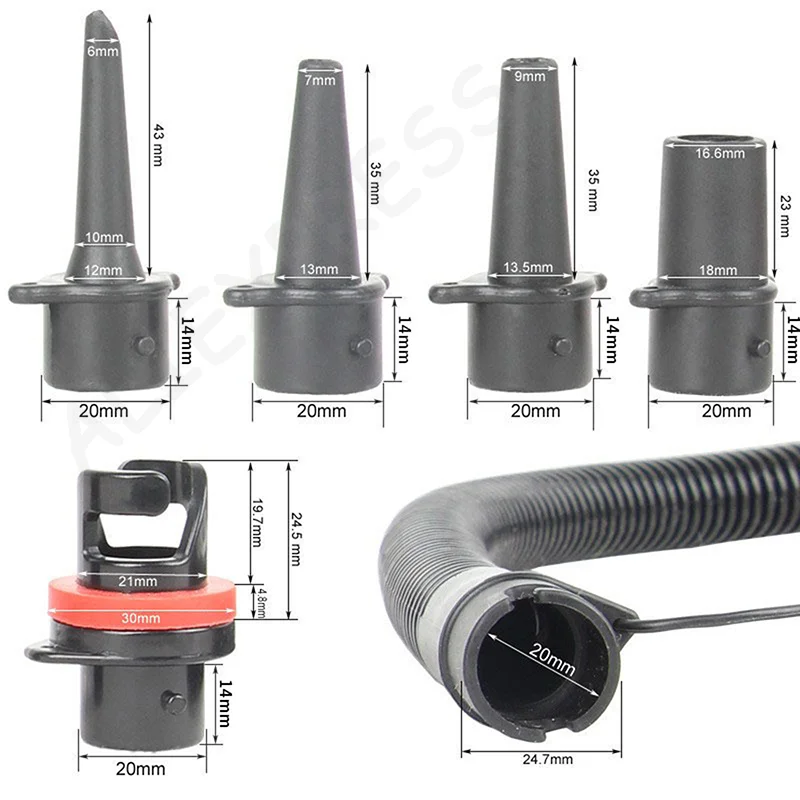 [G]1Set Air Pump Inflatable Air Tube Hand Pump Hose 5 Different Nozzle Sizes For Kayak Paddle Board Surfboard Board Rubber Boat
