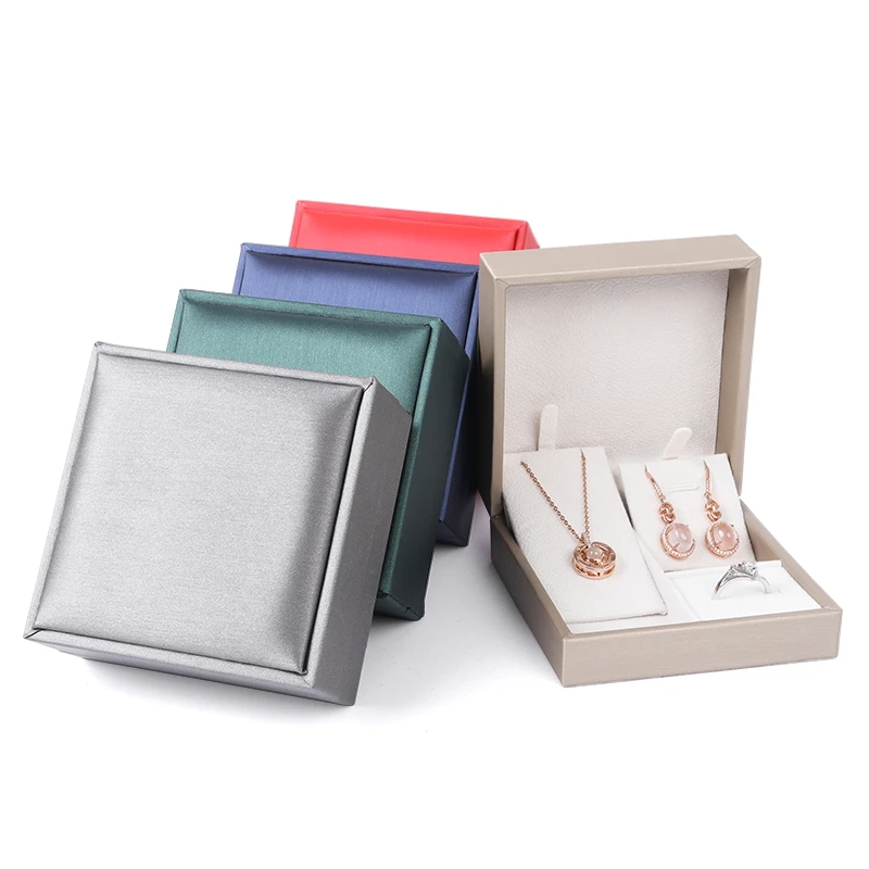 New Jewelry Packaging Box Right Angle Pu Brushed Leather Ring Earrings Pendant Set Box Jewelry  Storage Boxs Five Colors