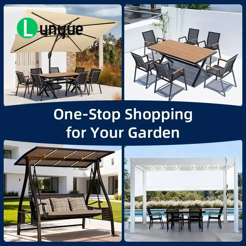 High End Aluminum Metal 3 Seat Garden Swing Chair with Canopy and LED Lights for Villa Patio Outdoor Furniture
