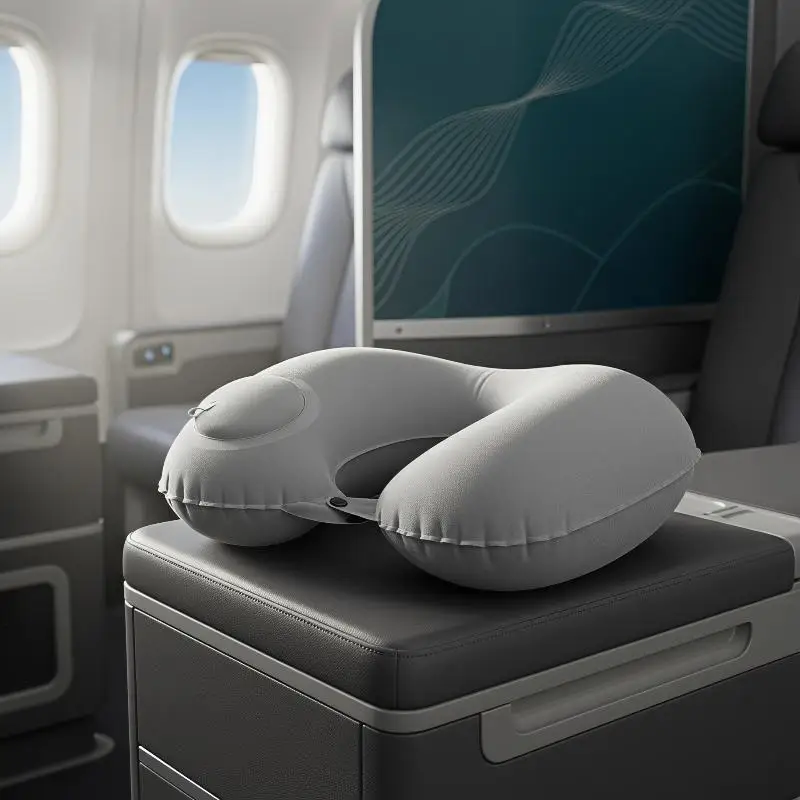 Inflatable Travel Neck Pillow Portable Soft Foldable Ergonomic Neck Support for Airplane Car Road Trip Camping Use