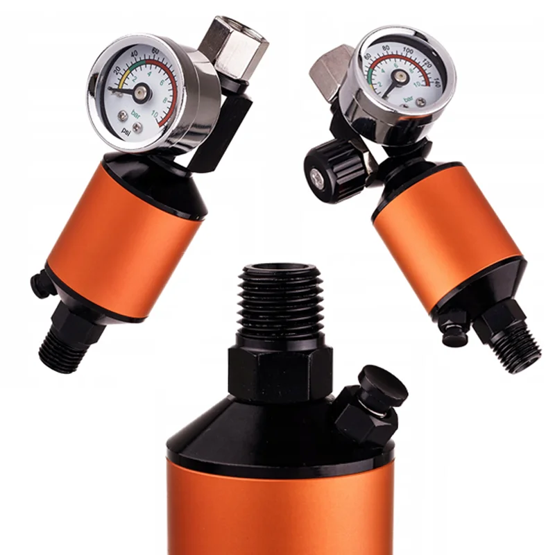 

Orange Spray Gun Air Pressure Regulator, Gauge 0-140 PSI - Air Flow Control Valve, Manometer, Filter Tools