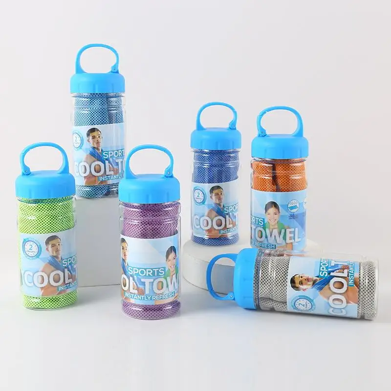 Soft Microfiber Cooling Sports Towel Set Quick Dry Ice Towel with Storage Bottle for Fitness Outdoor Sports Ideal Gift