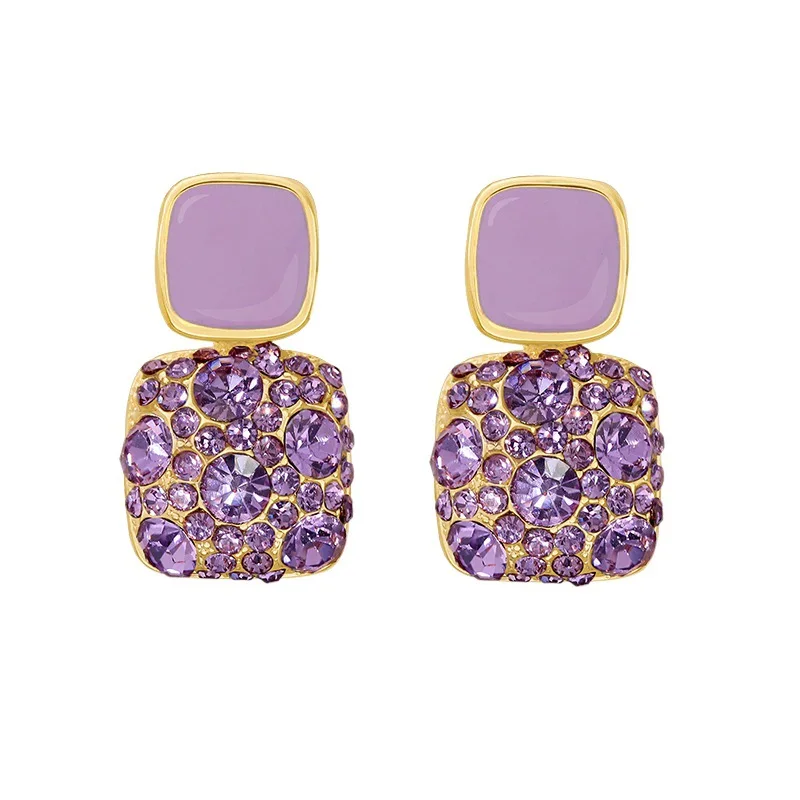 New Vintage Purple Shiny Crystal Geometric Women Earrings Contracted Sweet Lovely Fine Shiny Drop Earrings Jewelry-7298 image 3