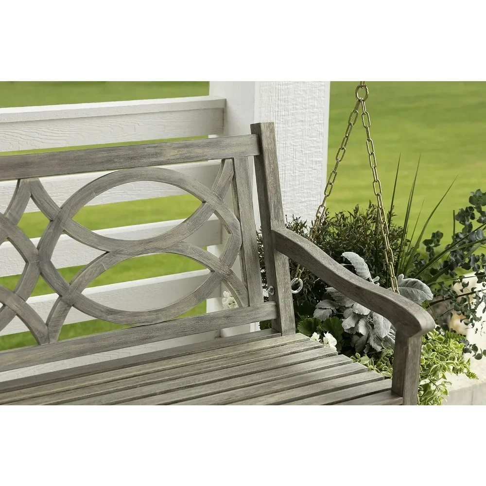 Complete Garden Swing Home 4' Hardwood Decorative Porch Swing in Gray Wire Finish Outdoor Furniture Swings Patio Terrace