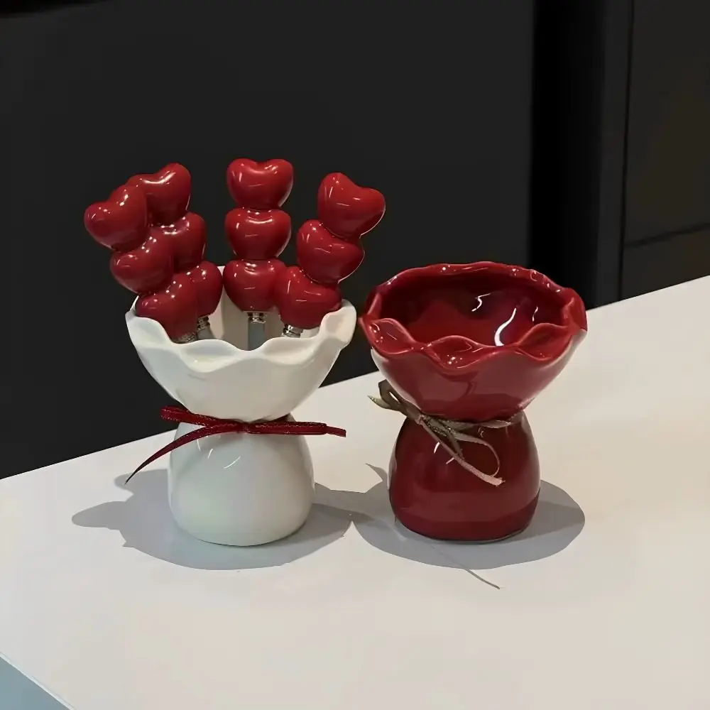 

Creative Fruit Forks Set INS Solid Color Dessert Forks with Storage Jar Decorative Comfortable Grip Stainless Steel Fork