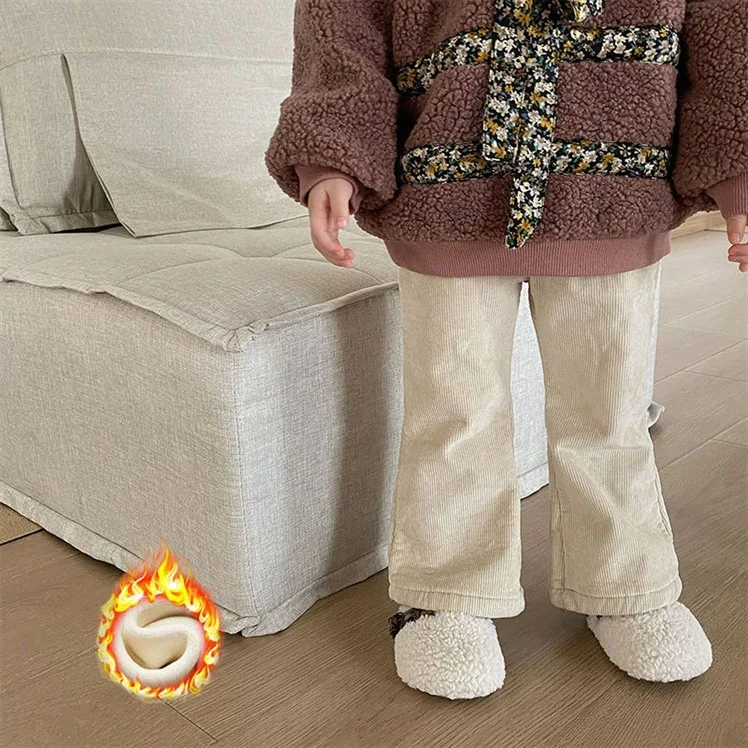 Girls' Autumn and Winter Corduroy Flared Pants Winter Velvet Thickened Trousers Children's Foreign-style Children's Pants