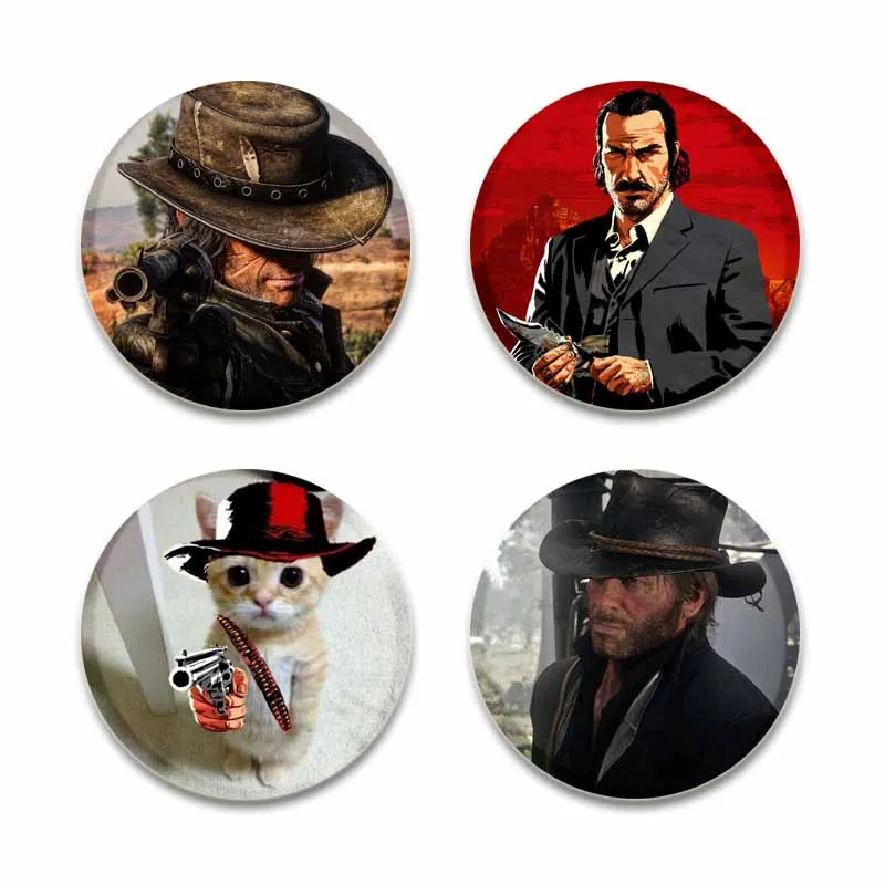 Red Dead Redemption 2 Game Badge Tinplate Cartoon Enamel Pins Handmade Round Snap-in Brooch Backpack Clothing Accessories Gifts