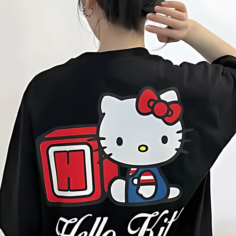 MINISO Disney Hello Kitty camiseta de manga corta para mujer aspecto de pareja adorables estampados a juego tela suave moda traje de verano amantes