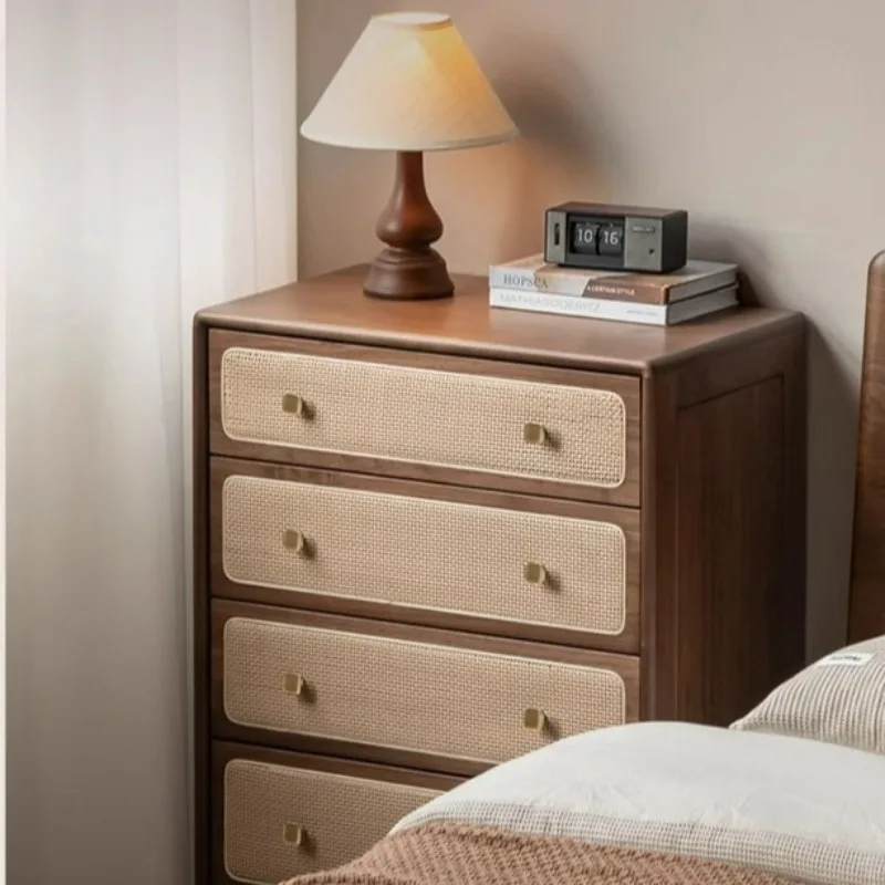 ตู้ไม้จริง โมเดิร์น เรียบง่าย ตู้ไม้วอลนัทสีดำ ตู้เก็บของหวายในห้องนอน ตู้เก็บของในบ้าน เฟอร์นิเจอร์ห้องนั่งเล่น