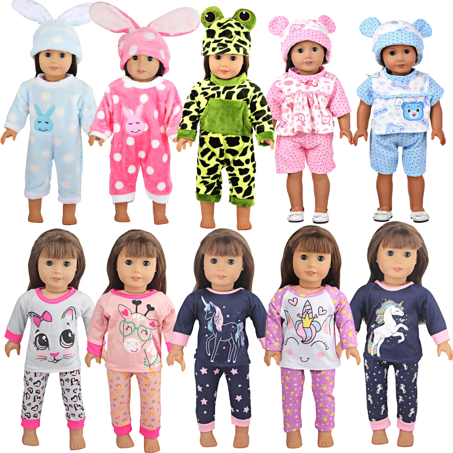 Puppen pyjama Tier kätzchen, Einhorn, Bär, Kaninchen, Giraffe, Overalls Puppen kleidung für 18 Zoll Amerikaner & 43cm Baby Neugeborene Puppe