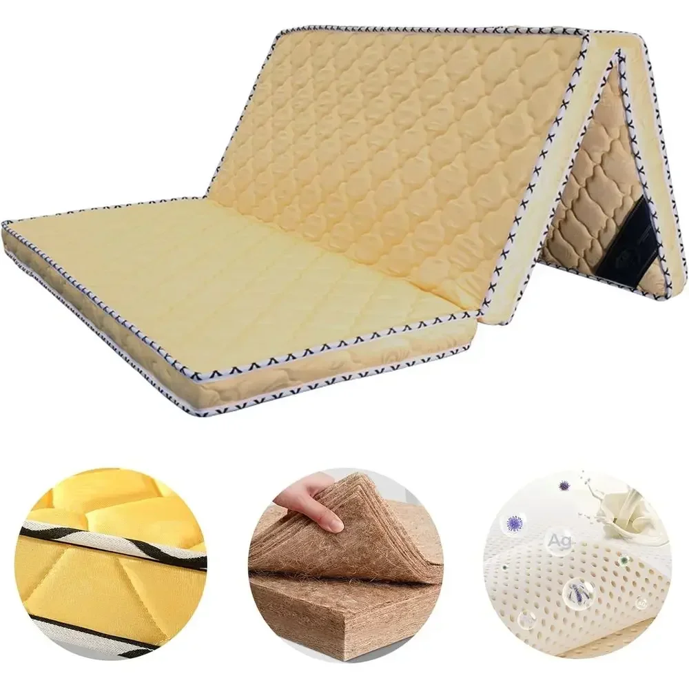 Coir Mattress Pad, 3 Palm Mattress Topper, Thick Coir Mattress, 6, 9, 11 Heights, Yellow-B, 36x75x4.3