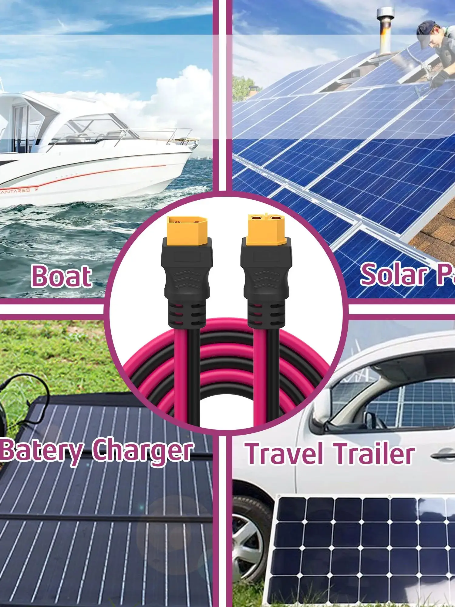 XT60-Verlängerungskabel 12AWG XT60 auf XT60-Kabel, mit Stecker auf Buchse, geeignet für Solarpanel-Fernbedienungsbatterie