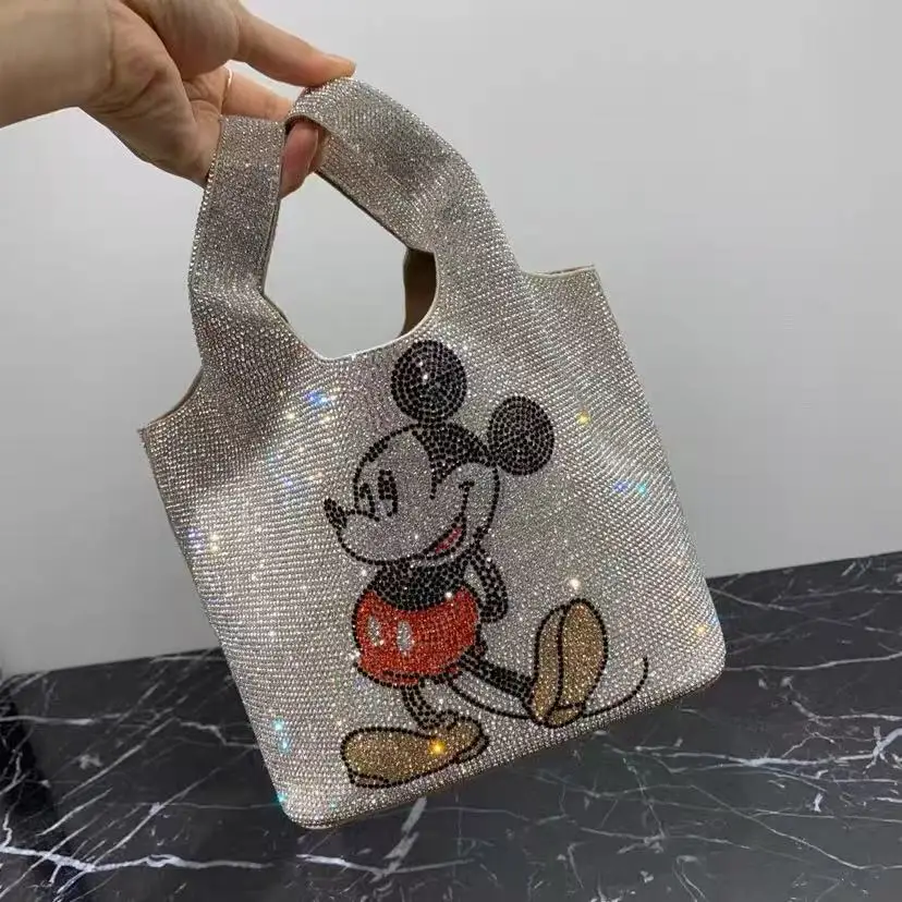 

Новая женская сумка с бриллиантовой отделкой от Микки, модная женская блестящая сумка с мультяшным принтом, люксовый брендовый комплект из 2 предметов, высококачественная женская сумка