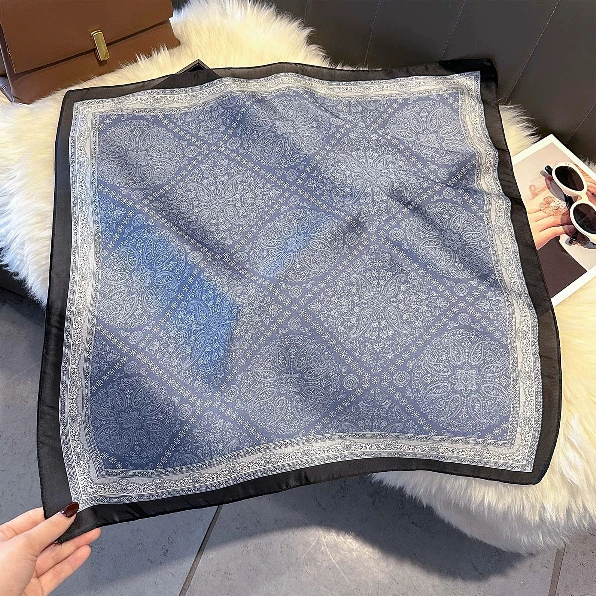 Bufanda femenina de seda simulada cuadrada pequeña de 70cm, Hijab, diadema femenina, pañuelo, corbata Floral para el cuello para mujer