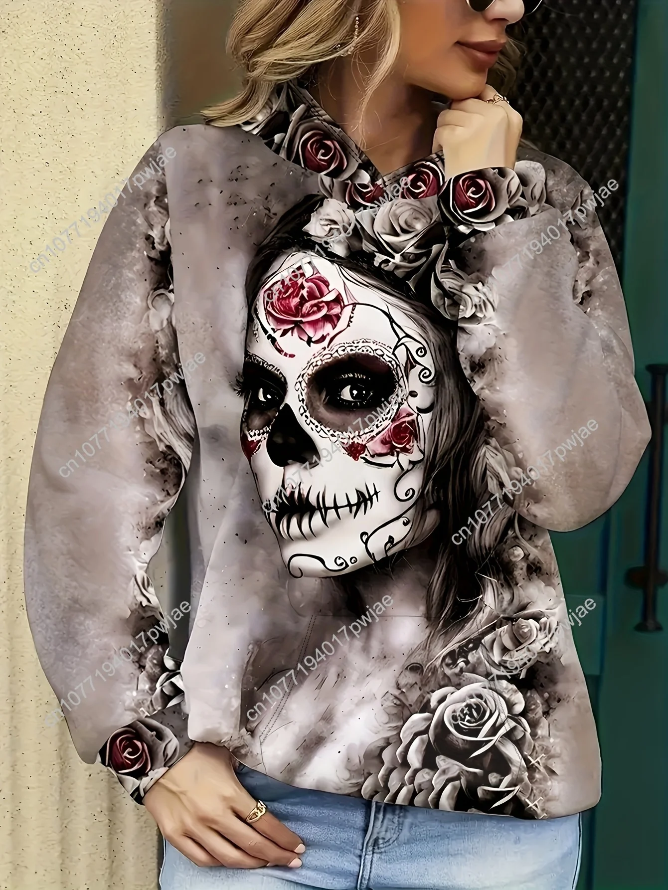 [Sudadera con cappuccio con stampa viso morbido] Felpa con cappuccio con stampa viso morbido di fascia alta - Tasca a marsupio ampia da donna di grandi dimensioni - Capispalla autunnale e invernale