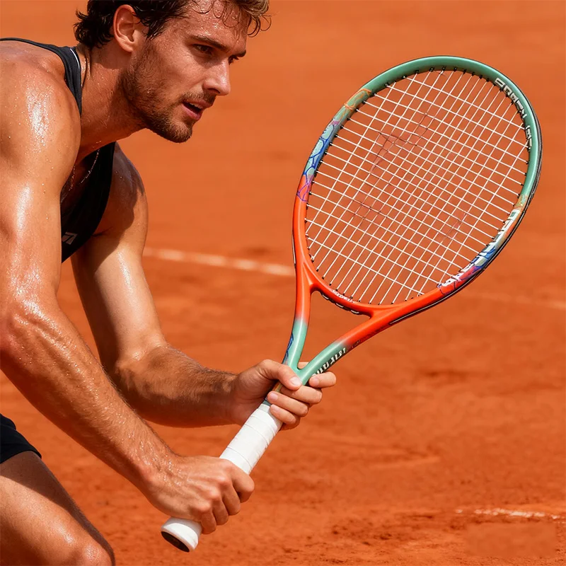 

27 inch tennis racket carbon fiber Professional Adult Outdoor High elasticity 50 pounds advanced threading red soil man woman