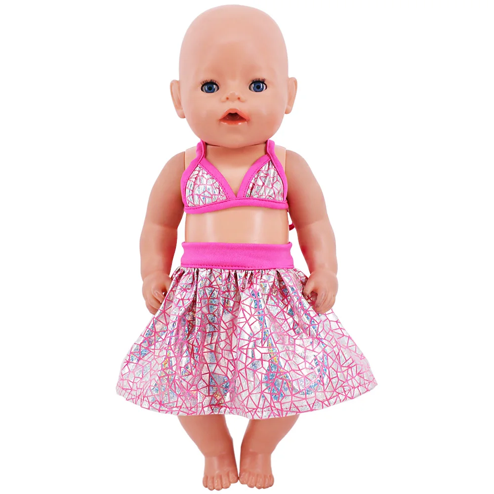 2Pcs Swimsuit Summer Fashion Outfit Mermaid Set For 18 Inch American Doll Girls&43cm Baby Reborn,OG Lovely Pink Doll Clothes