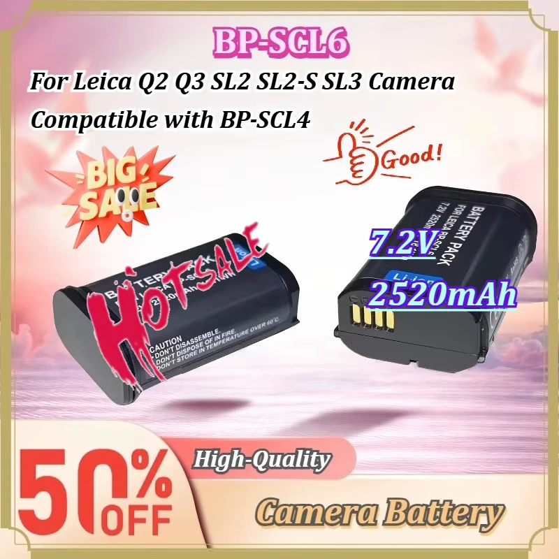 For Leica Q2 Q3 SL2 SL2-S SL3 Camera BP-SCL6 7.2V 2520mAh Rechargeable Li-ion Battery Replacement Compatible with BP-SCL4