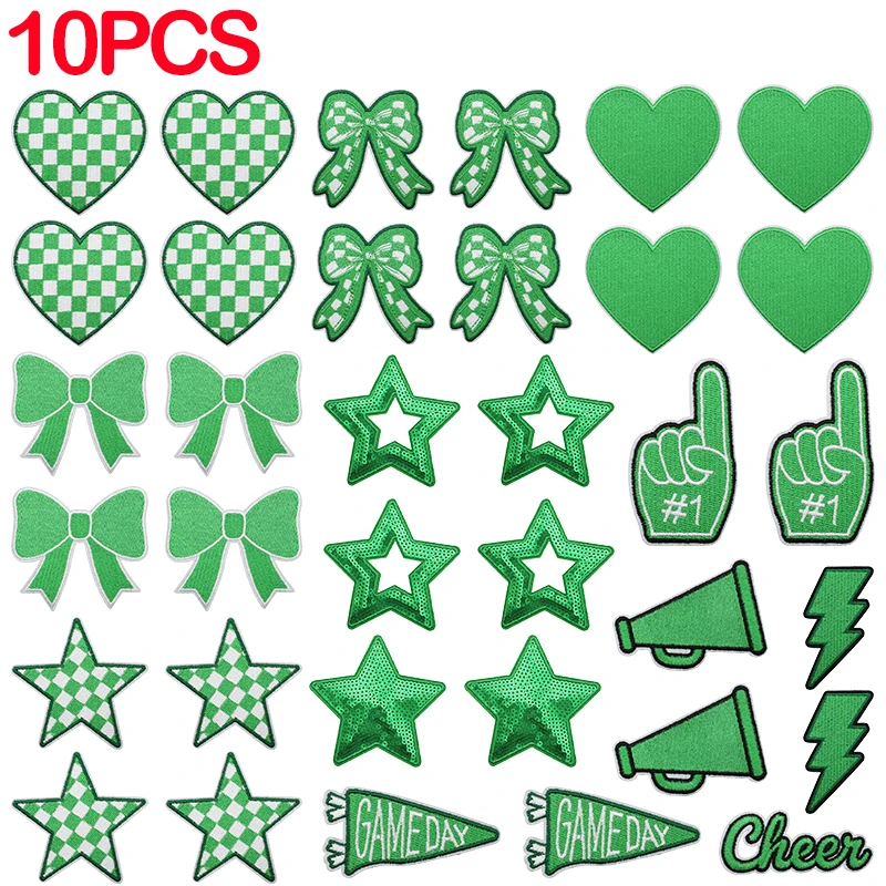 

10PCS Green Style Cheer Patch Embroidered Patches DIY Five-Pointed Star Bow Patch Iron On Patches For Clothing Sewing Applique