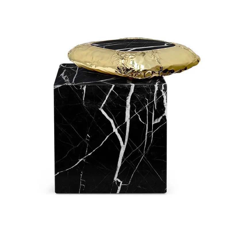 Light luxury high-end marble side table hammer pattern beating movable small table