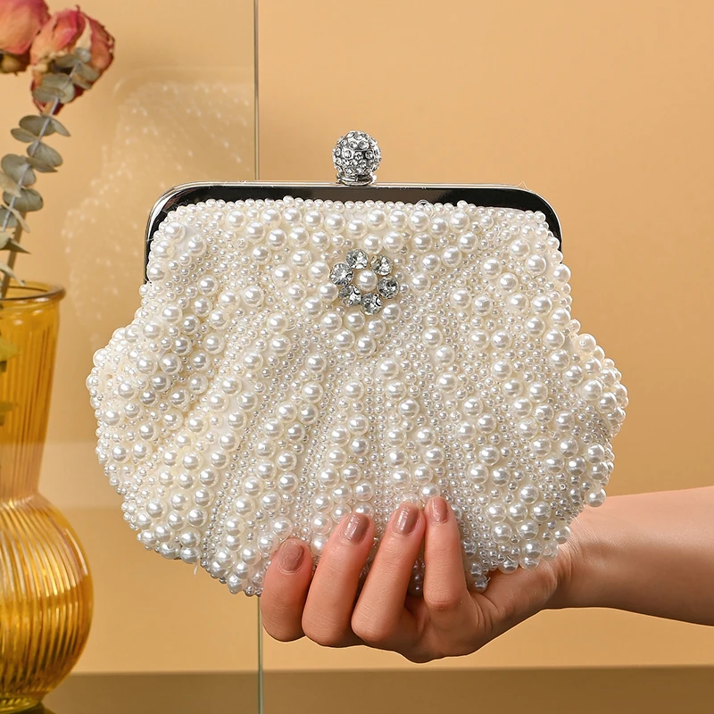 Womens Evening Bag Artificial Pearl Purse Evening Clutch Bag Wedding Purse Bridal Prom Handbag Party Bag