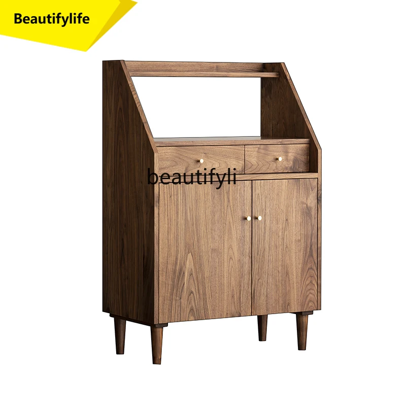 

01A Nordic solid wood dining side cabinet Japanese black walnut side cabinet restaurant log storage wine cabinet