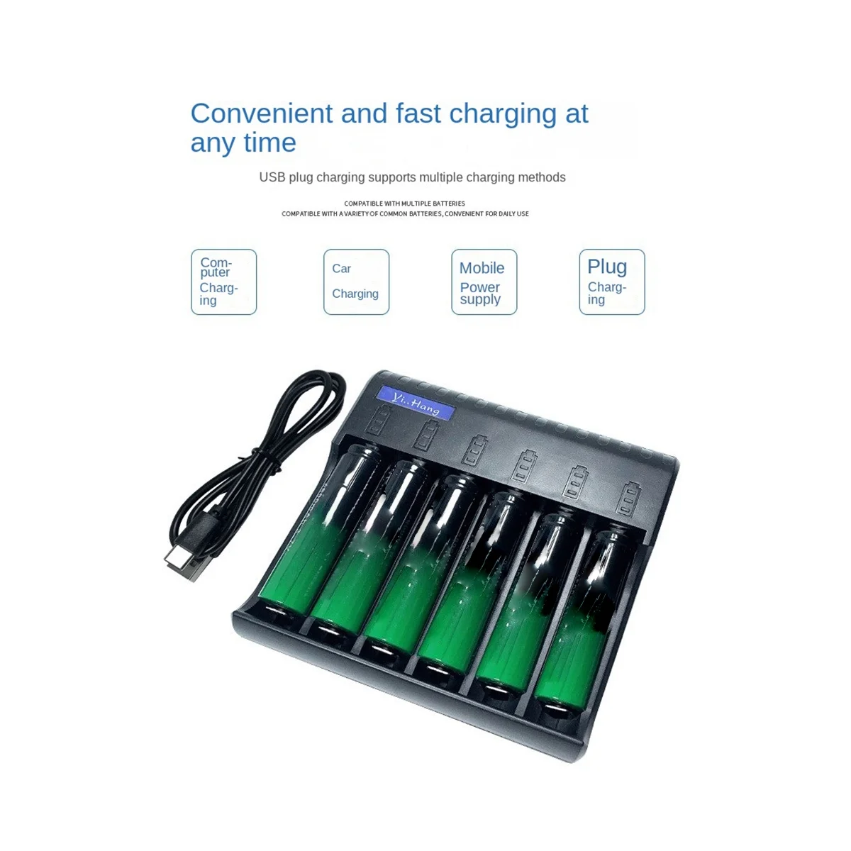 6 Slot Electric Battery Charger Smart LED Indicator USB Charger Home AA/AAA NiMH/NiCd Rechargeable Battery Charger