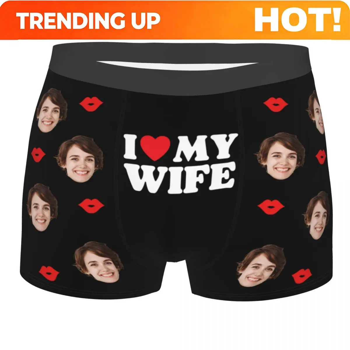 Men's I Love My Wife Custom Boxer Briefs Shorts Panties Underwear Personalized Valentine's Day Gift Male Printed Long Underpants