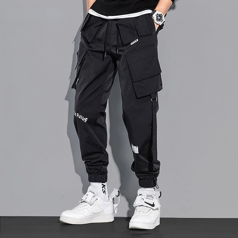 Men\'s Cargo Pants Fashion Hip Hop Multi-Pocket Casual Trousers Trendy Streetwear Solid Sweatpants Elastic Waist Loose Harem Pant