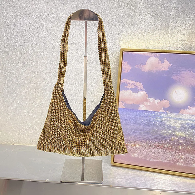 الفرنسية عارضة لامعة الماس حقيبة تسوق حمل حقيبة عشاء حزب حجر الراين تحت الإبط حقيبة يد امرأة