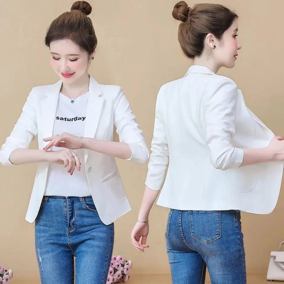 Blazer Mujer معطف نسائي من الكشمير يمزج الجمل سبعة أرباع مطاطي عالمي مشاعر متوسطة حساسة تقليم الحفر
