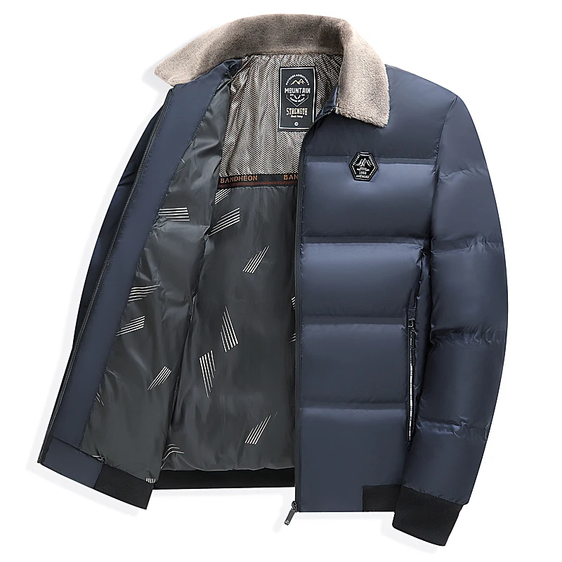 ฤดูหนาวใหม่ Mens หนา Lapel Parkas STAND COLLAR Casual ธุรกิจซิปเสื้อแจ็คเก็ตแฟชั่น WARM Coat