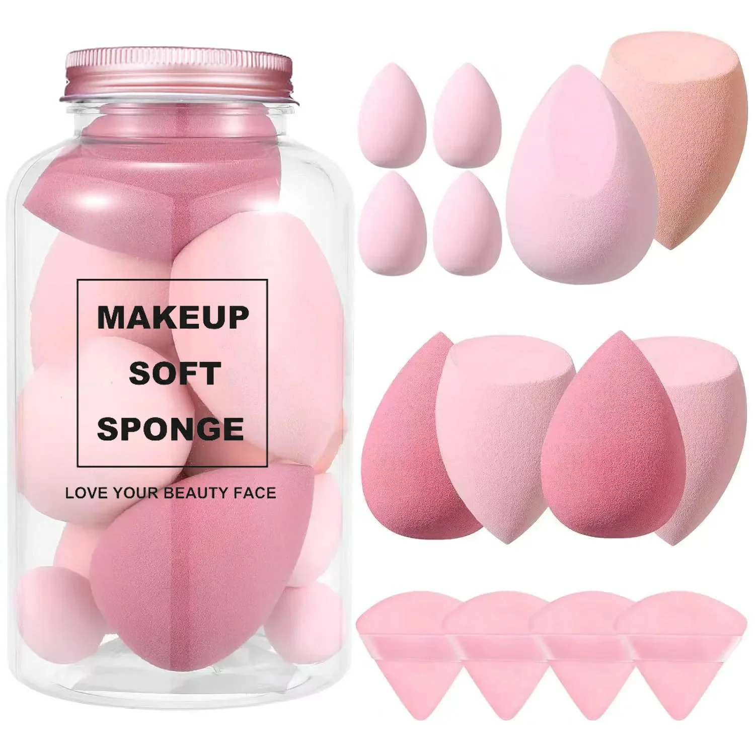 

14pc Makeup Sponge Set With Storage Jar, Velvet Beauty Blenders, Makeup Sponge Finger Puff, Foundation Cosmetic Puffs