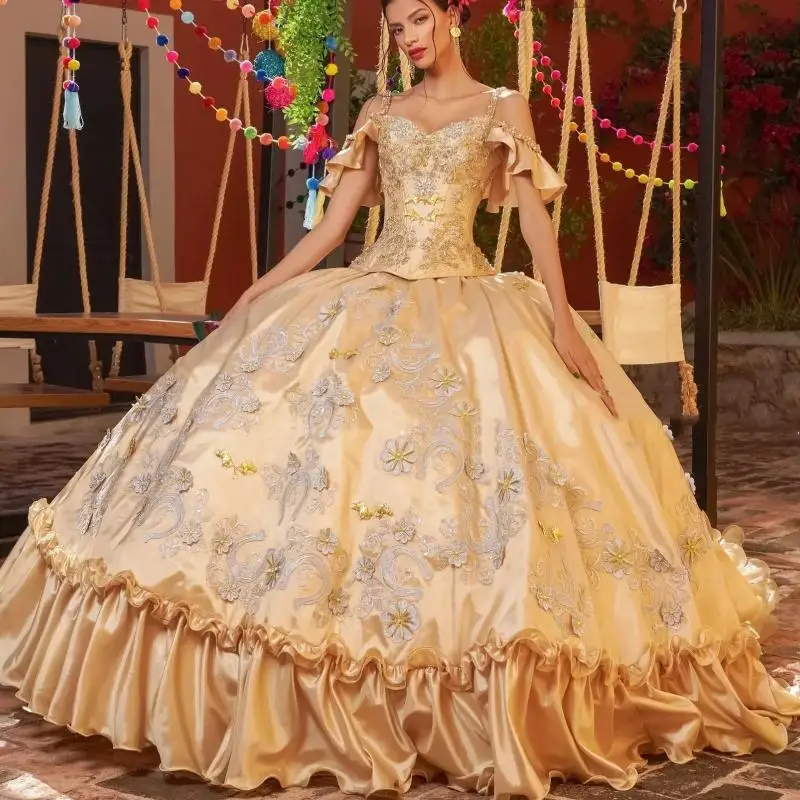 Индивидуальные платья принцессы Quinceanera, бальное платье, подтяжки, аппликации, многоуровневые платья из бисера Sweet 16, 15 лет, мексиканские