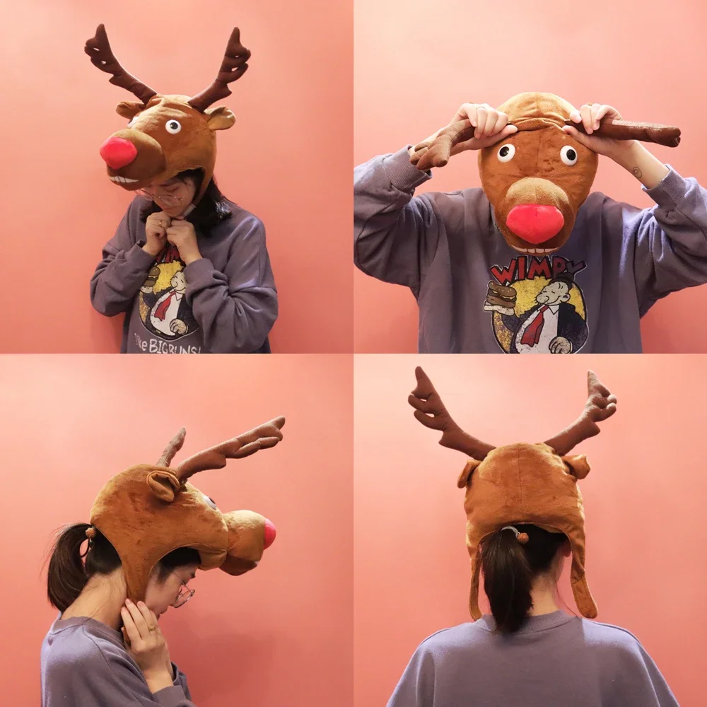 Cartoon Reindeer Elk Hats for Festive Party Dress Up Celebrations Funny Winter Party Favor Christmas Party Gifts for Women Girls