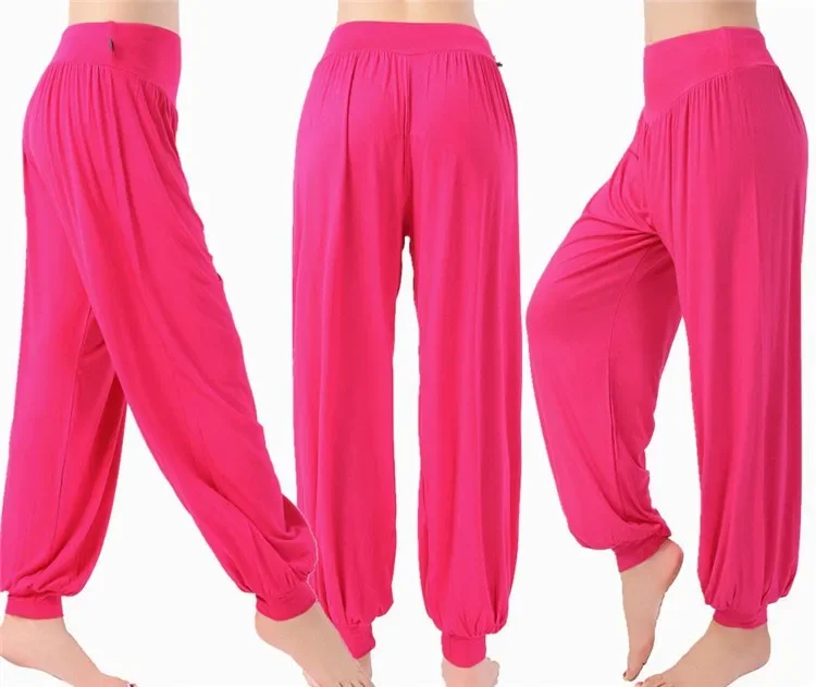 Pantalones de Yoga deportivos de cintura alta para mujer, bombachos largos sueltos de pierna ancha, bombachos de danza del vientre, pantalones de Club de baile