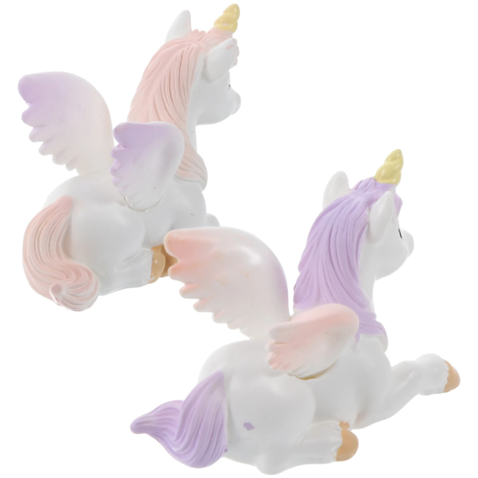 2pcs Unicorn Resin Ornaments Miniature Figurines Decorative Garden Tiny Statues Bonsai Cupcake Toppers Realistic Details