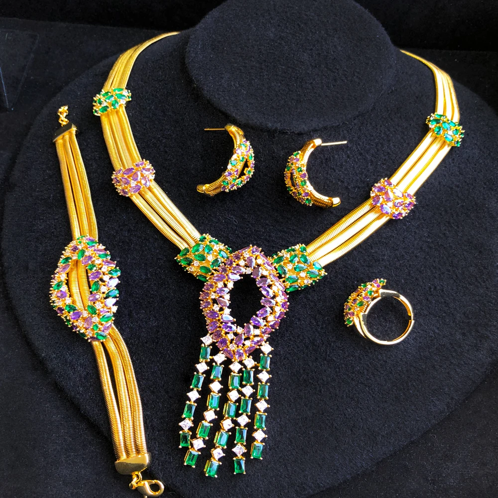 GODKI BIG Fashion 4PCS Luxury Tassel African Jewelry Set For Women Wedding Party Cubic Zirconia Dubai Bridal Jewelry Indian 2023