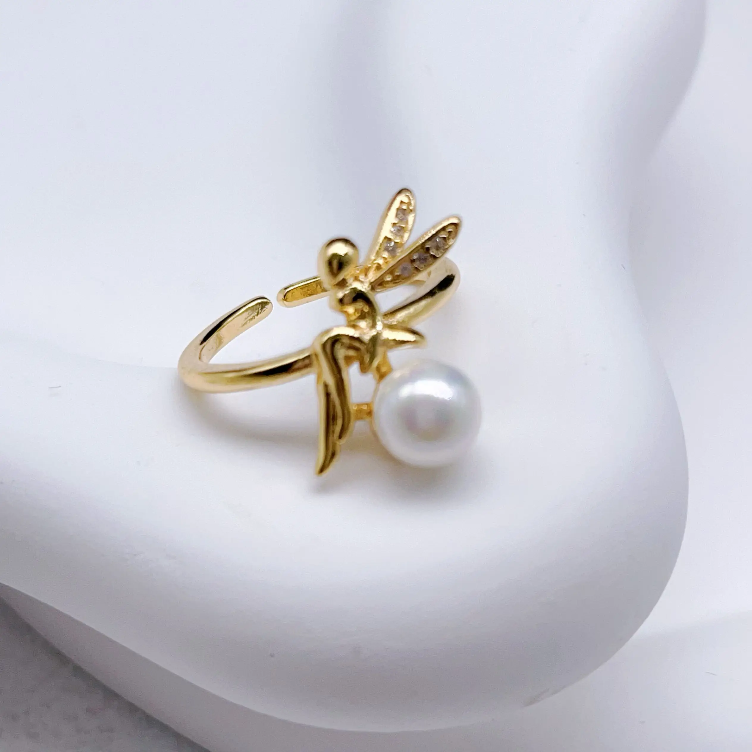 ​Natural freshwater pearl ring for women Retro geometric irregular opening ring for women Engagement ring jewelry