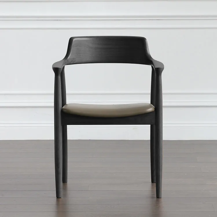 Black Solid Wood Kitchen Dining Chairs Home Living Room Chair with Backrest Home Furniture