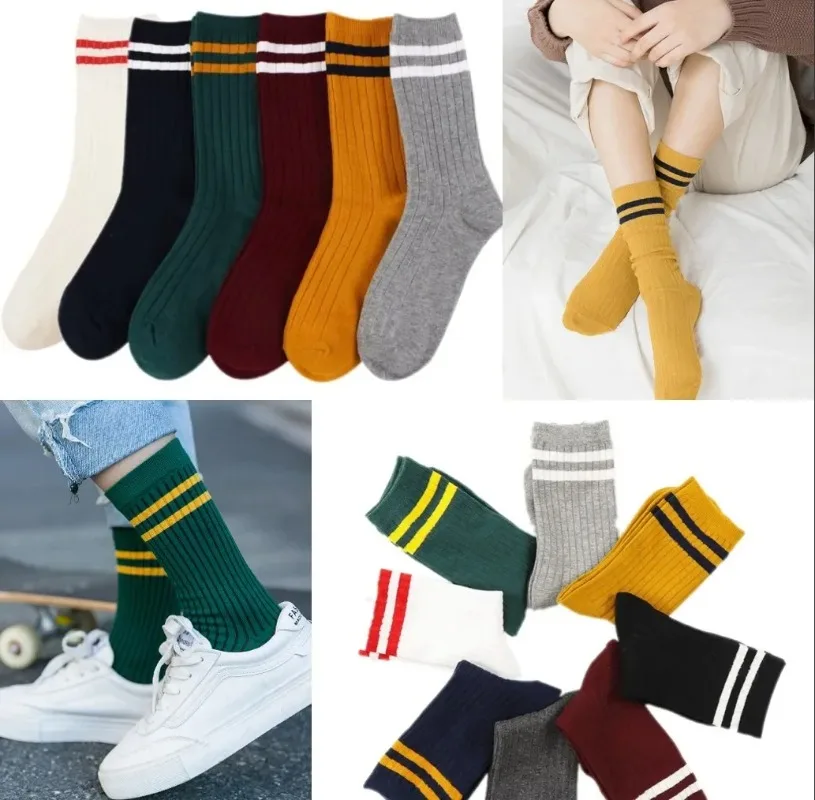 Frühling Lange Socken Frauen Koreanische Version der Zwei Bars Japanischen Gestreiften Baumwolle Rohr Socken Ankle Engen Socken College Stil