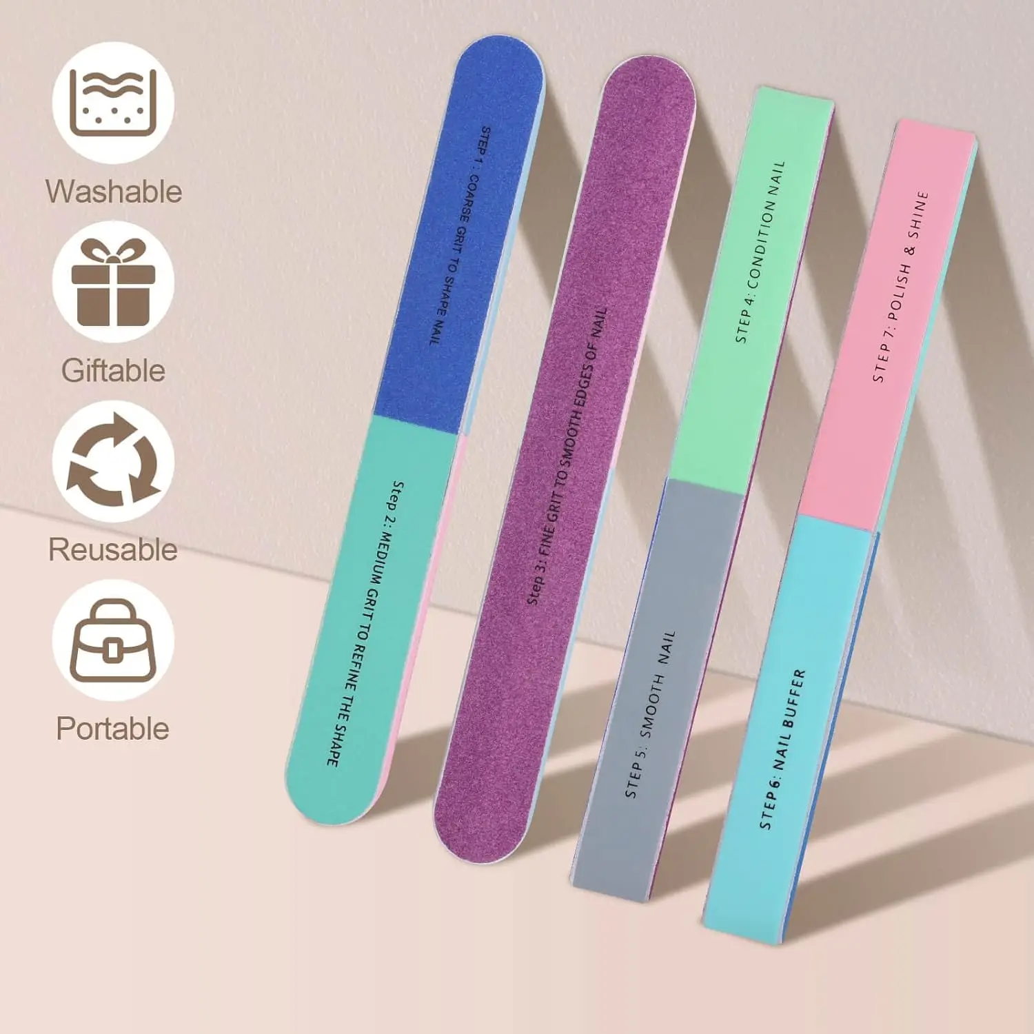 1/5Pcs Nail File Seven Sided Polishing Tools Manicure Pedicure Professional Files Nail Art Sanding Buffer Block Nail Tools