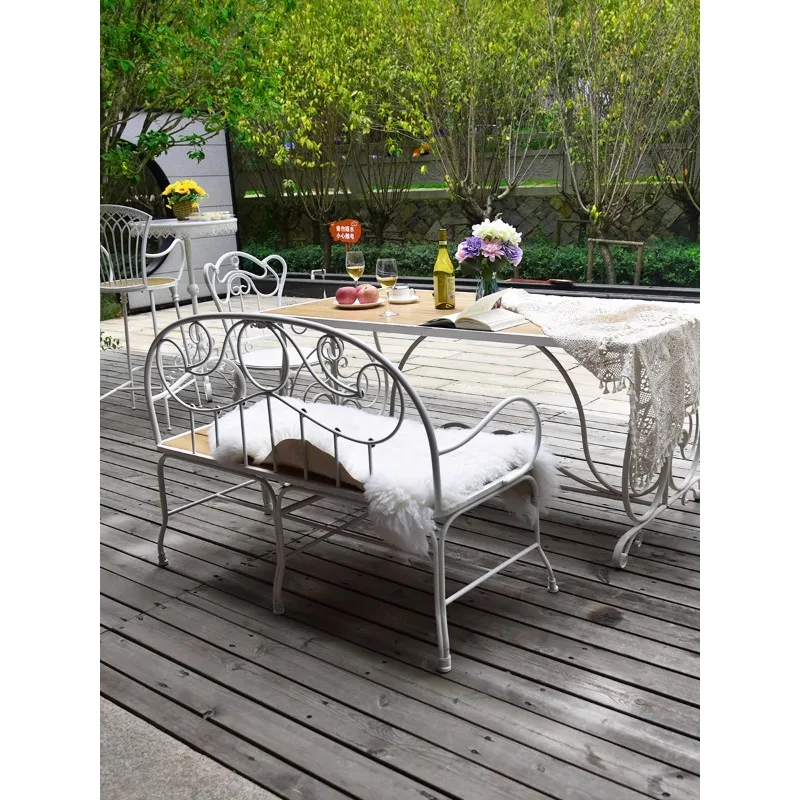 French retro table and chair combination set, European style garden bench terrace, outdoor leisure courtyard