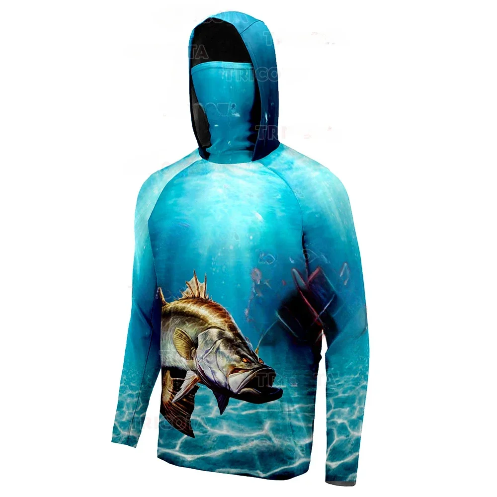 Fishing Shirts UPF 50+ Mens Hooded Fishing Shirt With Mask UV Hoodie Men Hooded Fishing Shirts Breathable Hoodie