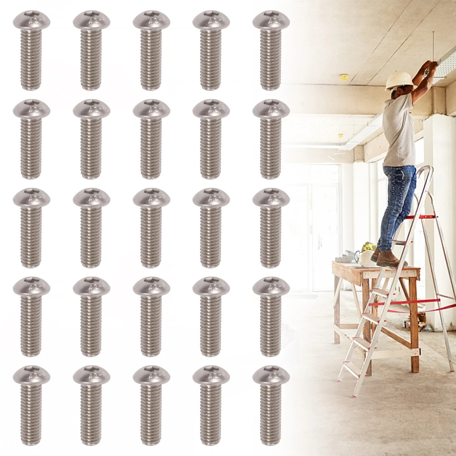 M8 x 1" Button Head Socket Cap Bolts Screws (25pcs) Stainless Steel Allen Hex Drive Fully Thread Machine Screw