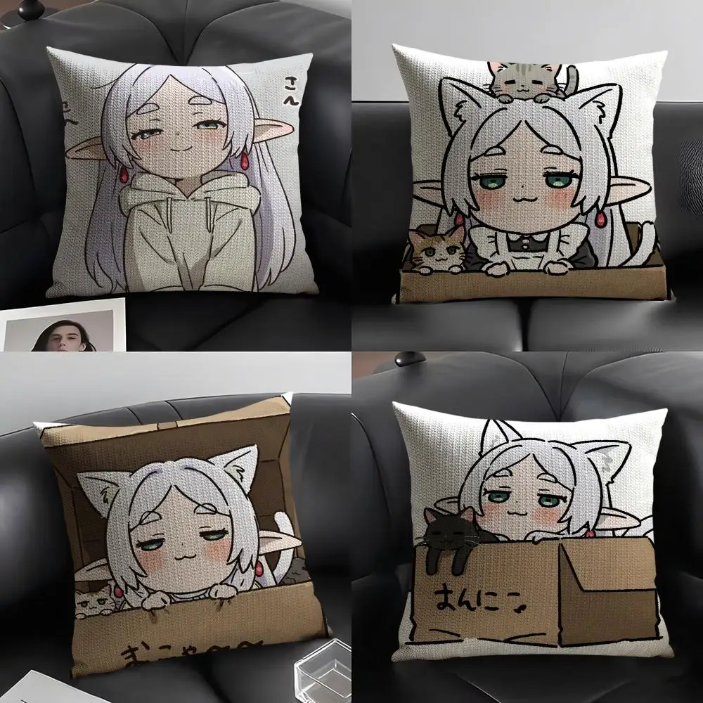 

Kawaii Frieren аниме наволочка из натурального льна органическая ткань двусторонняя печать диван домашний декор подарок наволочка