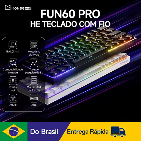 Akko monsGeek fun60 pro he teclado magnético 60% esports teclado para jogos gatilho rápido 0.01mm 8k teclado personalizado com fio para gamer