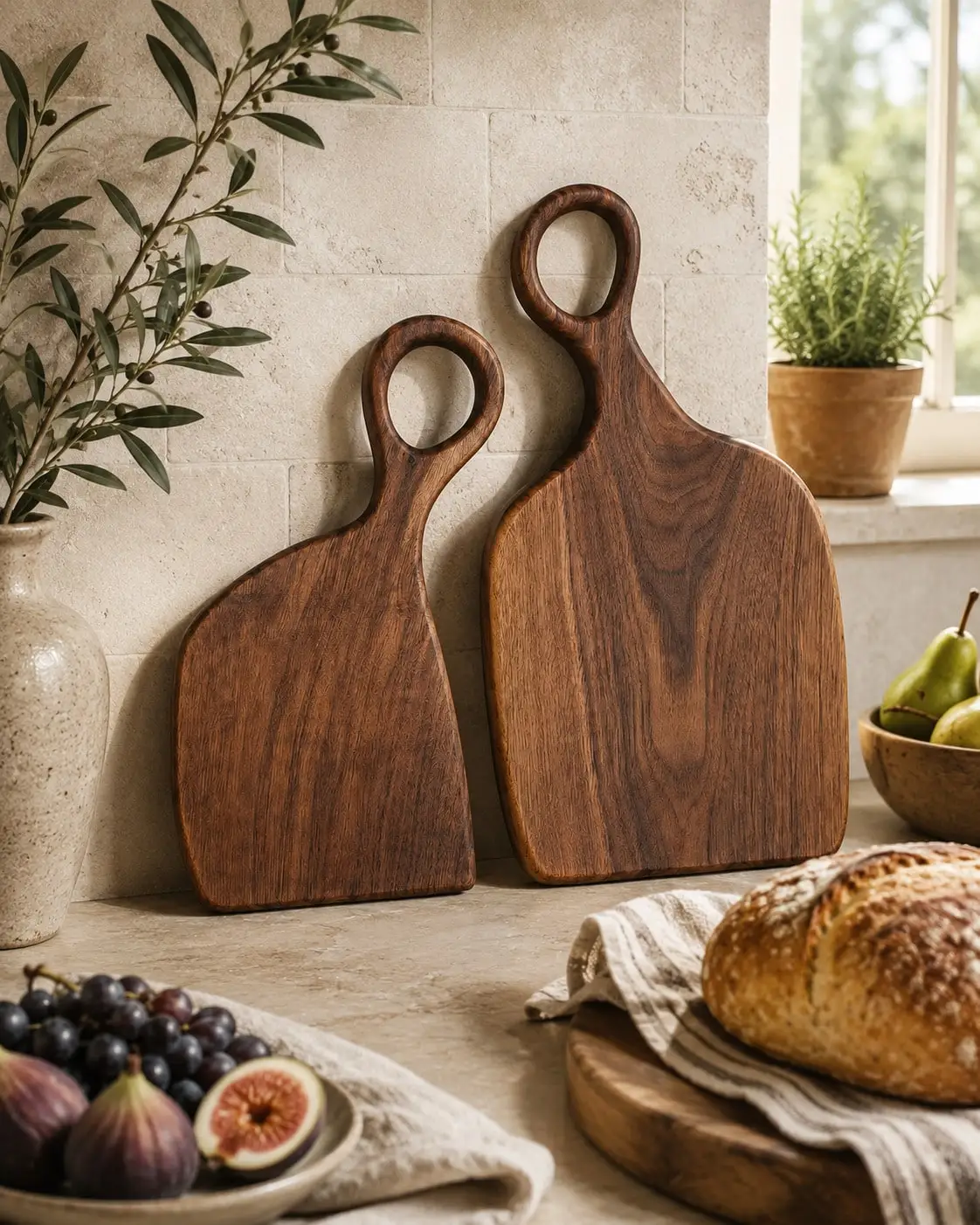 2 Pack Rustic Wooden Cutting Boards With Handle, Decorative Wood Serving Boards For Kitchen Counter Decor, Charcuterie Board For Cheese, Bread, Fruit & Home Dining(15inch*7.1inch/11.8inch*5.9inch)