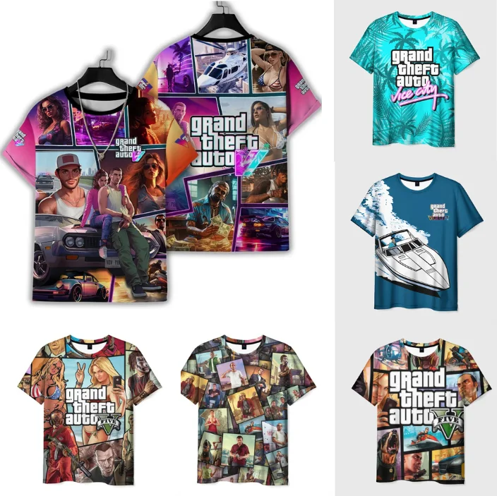 Newest Games Grand Theft Auto Vice City Pattern T-Shirts 3D Summer Men\'s Hip hop Trend GTA VI Short Sleeve T shirt Oversized Top