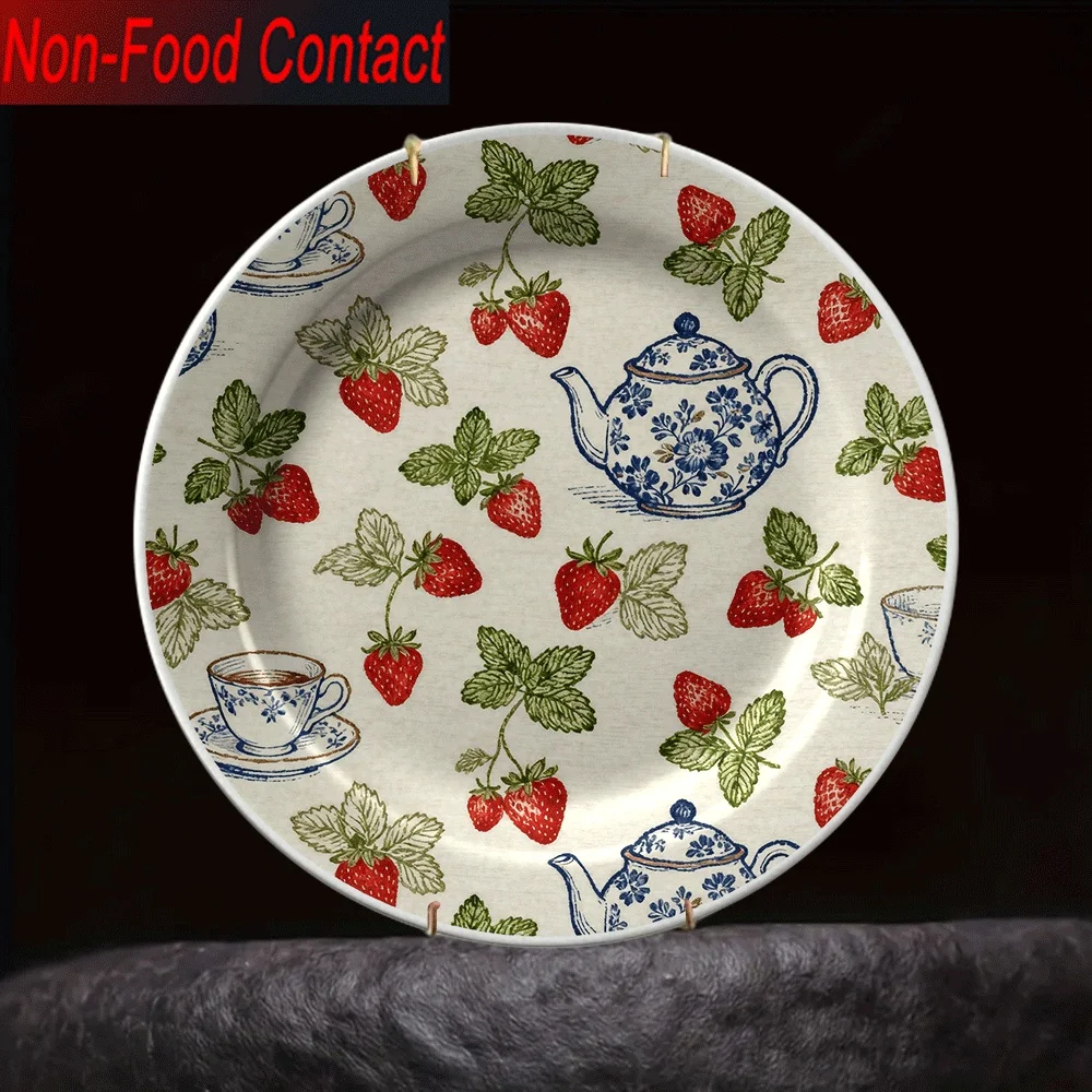 Plato decorativo de cerámica con diseño de té de fresa del campo inglés, arte para colgar en la pared, adecuado para familias, salas de estar y oficinas